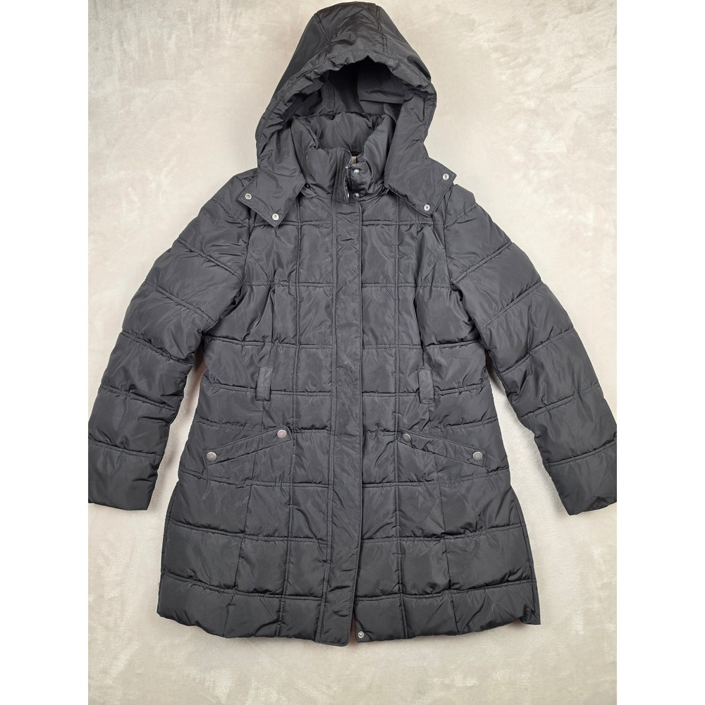 Tommy Hilfiger Puffer Jacket Womens XL Black Hooded Quilted Full Zip Coat *Read